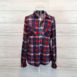 Rue 21 lightweight flannel button-down shirt red & blue Women's Size S